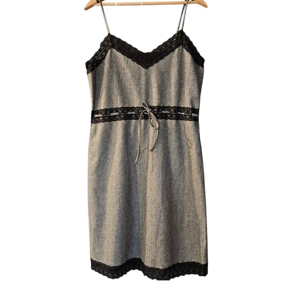Vintage Emporio Armani Houndstooth Black White Sleeveless Lace Tie Dress US 12